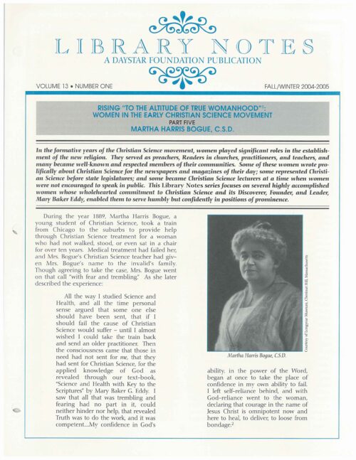 “Rising ‘to the Altitude of True Womanhood’: Women in the Early Christian Science Movement: Part Five, Martha Harris Bogue, C.S.D.”