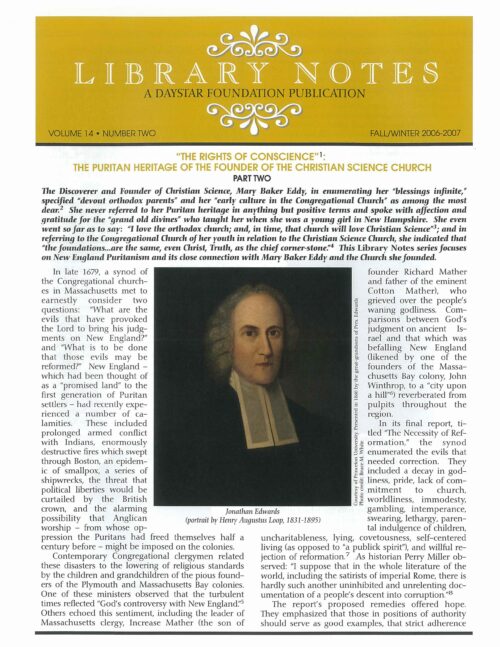 “‘The Rights of Conscience’: The Puritan Heritage of the Founder of the Christian Science Church,” Part Two