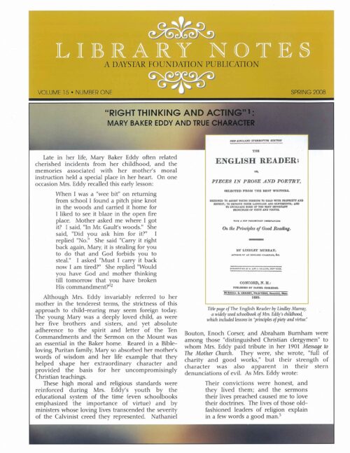 “‘Right Thinking and Acting’: Mary Baker Eddy and True Character”