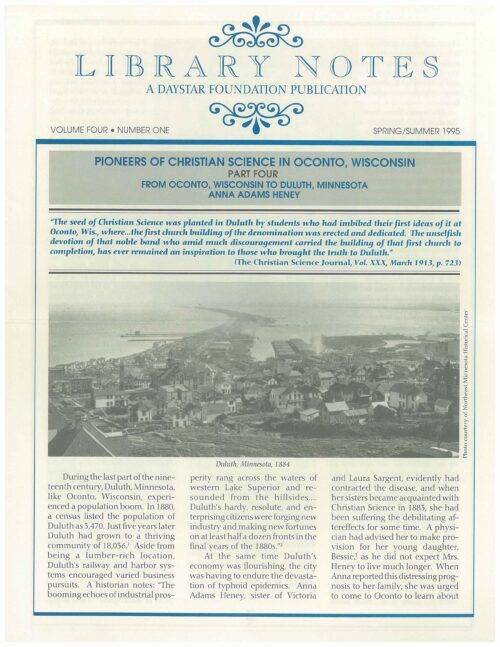 “Pioneers of Christian Science in Oconto, Wisconsin: Part Four, Anna Adams Heney”