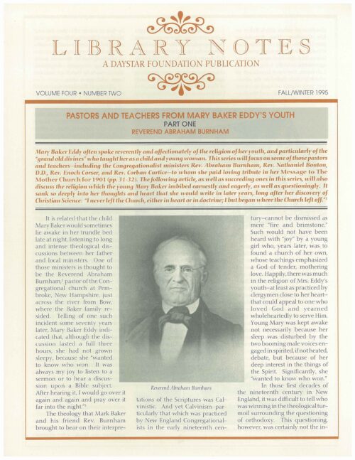 “Pastors and Teachers from Mary Baker Eddy’s Youth: Part One, Reverend Abraham Burnham”