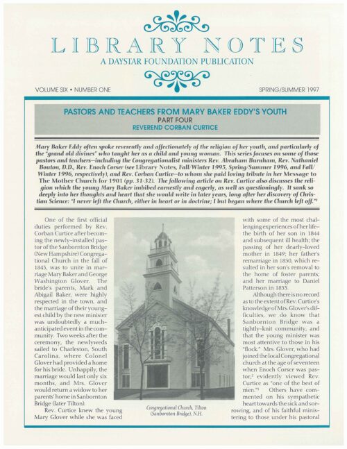 “Pastors and Teachers from Mary Baker Eddy’s Youth: Part Four, Reverend Corban Curtice”