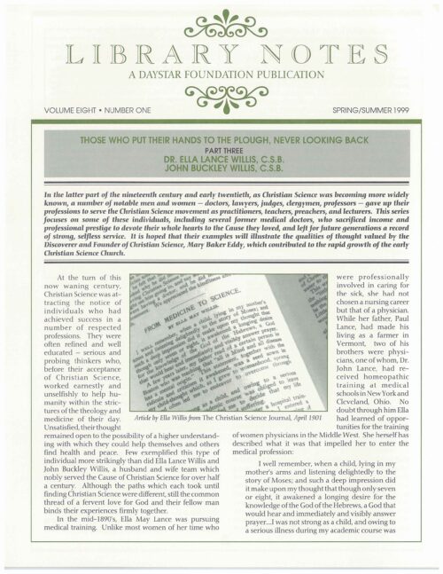 “Those Who Put Their Hands to the Plough, Never Looking Back: Part Three, Dr. Ella Lance Willis, C.S.B., & John Buckley Willis, C.S.B.”