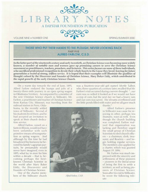 “Those Who Put Their Hands to the Plough, Never Looking Back: Part Five, Alfred Farlow, C.S.D.”