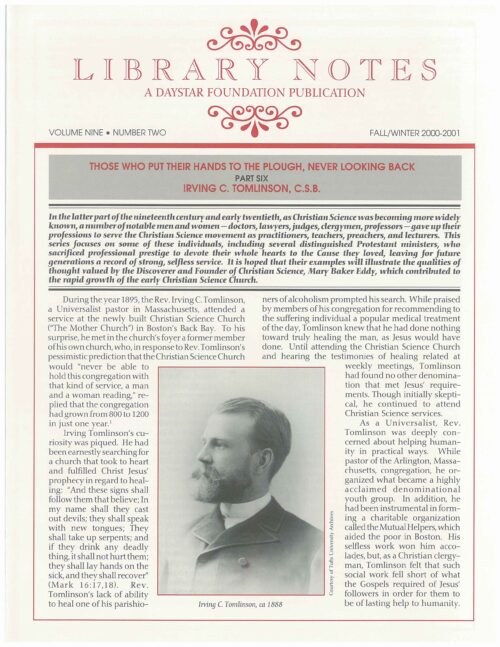 “Those Who Put Their Hands to the Plough, Never Looking Back: Part Six, Irving C. Tomlinson, C.S.B.”