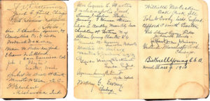 “End pages from a Science and Health signed by Elizabeth Norton’s 1910 Normal classmates and teacher, Daystar Collection”