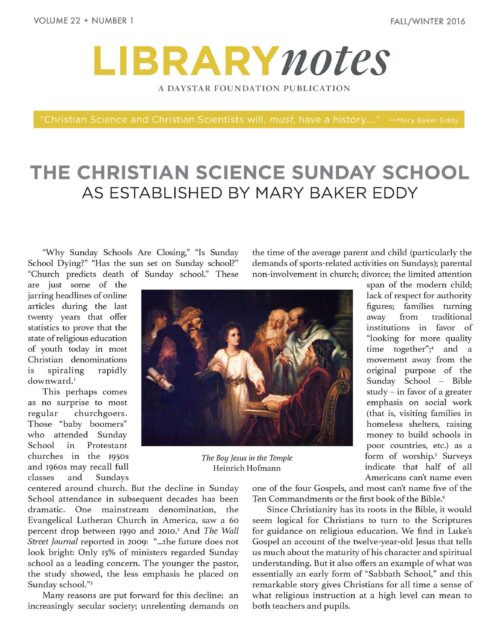 "The Christian Science Sunday School as Established by Mary Baker Eddy"