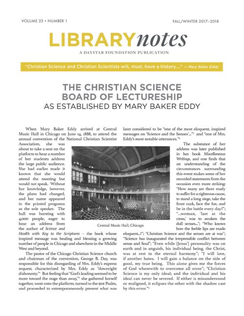 "The Christian Science Board of Lectureship as Established by Mary Baker Eddy"