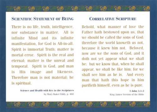 Frameable quote: “Scientific Statement of Being” with “Correlative Scripture”
