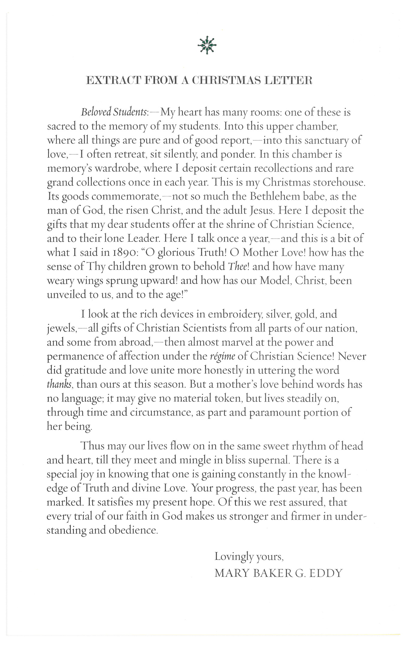 Frameable quote: "Extract from a Christmas Letter" by Mary Baker Eddy