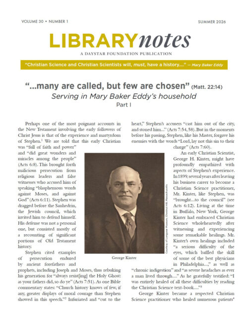 “Serving in Mary Baker Eddy’s household, Part I: George Kinter”